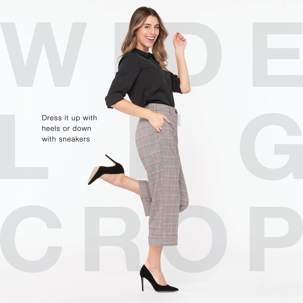 Plaid Crop Cuffed Wide Leg Dress Pant - Size 16